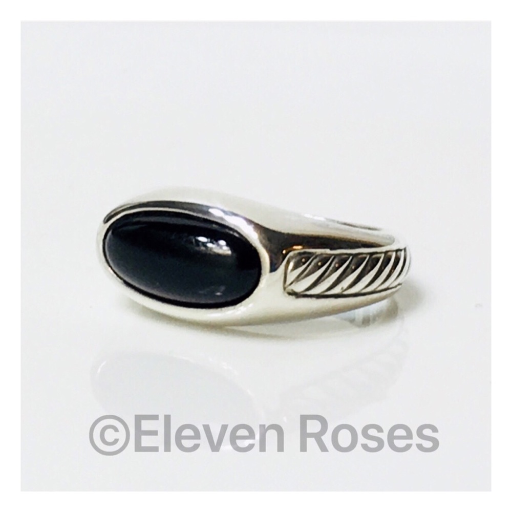 David Yurman Sterling Black Onyx Inset Cable Ring - Picture 1 of 7